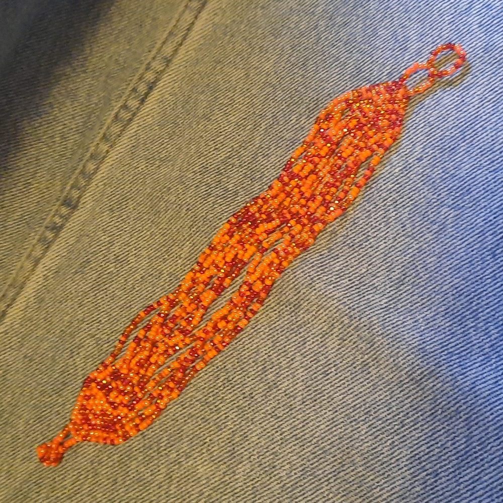 12 Strand Cuff Beaded Orange Tone Bracelet.. Orangreffic must see - Picture 2 of 5